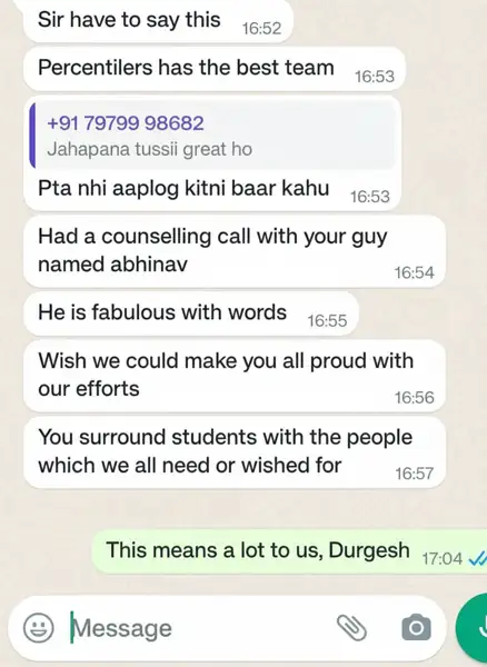 Student WhatsApp testimonial 4